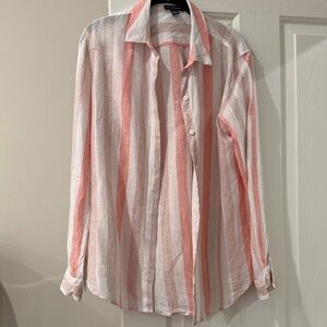 Saks Fifth Avenue Pink and White Striped Shirt Beige